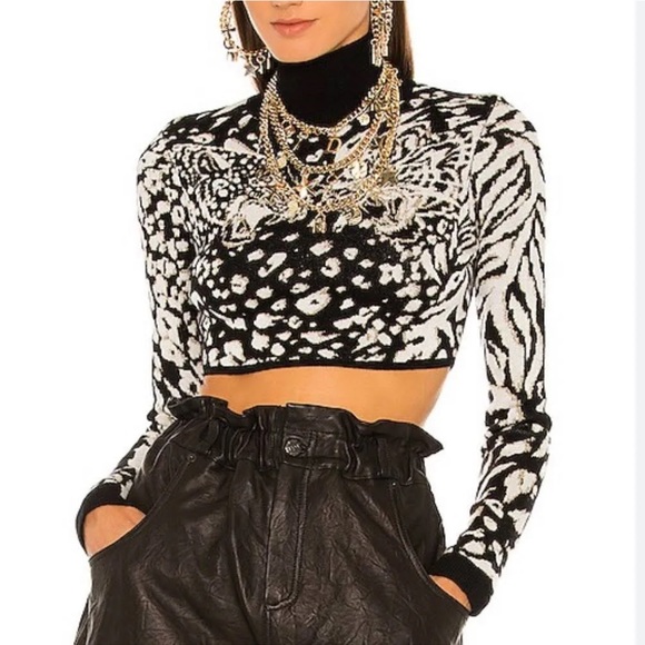 DUNDAS Sweaters - DUNDAS x REVOLVE Kimy Turtleneck in Monochrome Crop Tiger Wool Sweater